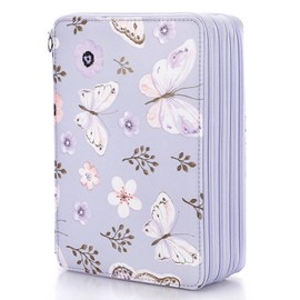BSTKEY 200 Slots Pencil Wrap Case Colored Pencil Holder, Pencil Pouch Bag Pen Storage Organizer with Zipper for Colored Pencils Stationery (Purple Butterfly)