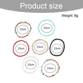 DHWEKU Pack of 7 Women's Anklets, Handmade Colourful Beads Anklet Boho Adjustable Layered Waterproof Elastic Foot Jewellery Set for Women Girls