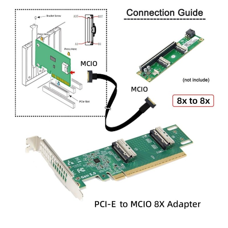 Xiwai 16x PCIE5.0 PCI-Express to Dual MCIO 8i SFF-TA-1016 VROC
