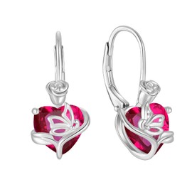 FJ Heart Drop Earrings 925 Silver Butterfly Leverback Earrings July Birthstone Ruby Jewelry