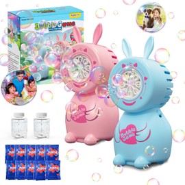 PANACARE 2-Pack Bunny Bubble Machine, Kids Bubble Blower with Bubble Liquid/8 Holes/8000+ Bubbles Per Minute, Portable Bubble Machine Outdoor Automatic Bubble Toy for Party Wedding Easter Gift