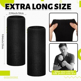 6 Pcs 9.84 Inch Extra Long Wristbands Sweatbands Arm Sweat Bands Football Tennis Volleyball Basketball Bulk Elastic Wrist Sweatbands for Men Women Gymnastics Workout Running Outdoor Activity (Black)