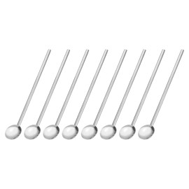 sourcing map Stainless Steel Spoon Straws, 8Pcs 7.9" Reusable Metal Long Handle Straw Spoon Round Shaped Drinking Straws for Milkshake Drinks Cocktail, Silver