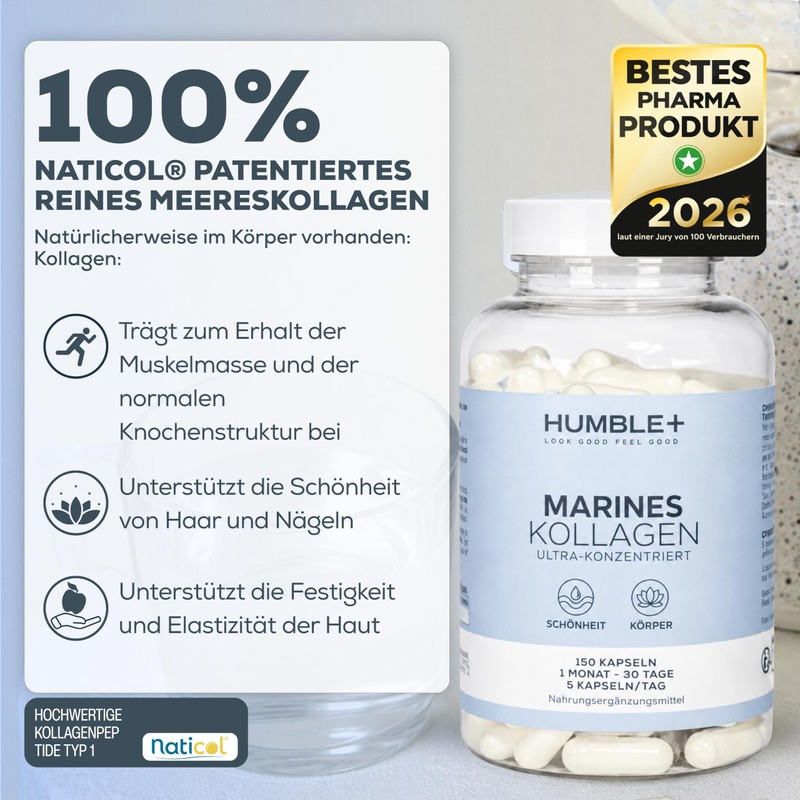 HUMBLE+ Marine Collagen Capsules Highly Concentrated - Type 1-150 Capsules