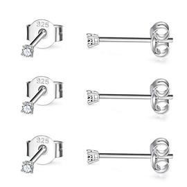 CERSLIMO Silver Stud Earrings for Women Men Girls, 3 Pairs Sterling Silver Tiny Cubic Zirconia Stud Earrings Small Dainty Cartilage Tragus Sleeper Earrings Set (2mm, Silver)