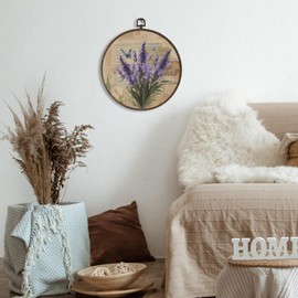 XNXLDYLH Vintage Lavender Floral Round Framed Wall Art Decor, Retro Purple Lavender Flower Bathroom Room Hanging Wall Decor Decorations, Botanical Canvas Prints Wall Art Pictures Paintings, 10x10 Inch