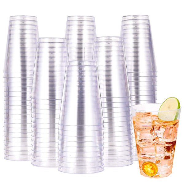 JOLLY CHEF 16 oz Clear Disposable Plastic Cups, 100 Pack Clear Plastic Cups Tumblers, Heavy-duty Beer Glasses, Disposable Cups for Wedding, Halloween, Christmas, and Thanksgiving Parties