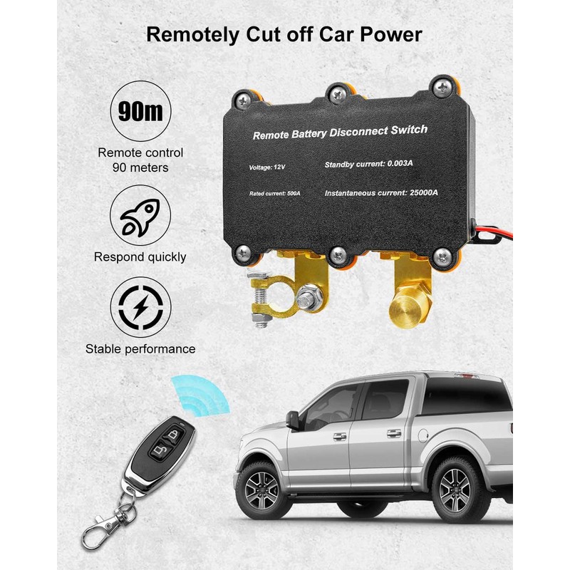 12V 500A Remote Battery Disconnect Switch, Battery Kill Switch for