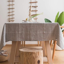 Plenmor Heavy Duty Cotton Linen Tablecloth for Rectangular Tables Solid Embroidery Lattice Table Cloth for Kitchen Dinning Tabletop Decoration (135x220 cm, Grey)