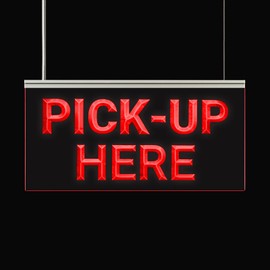 Lighted LED Pick-up Here Sign Hanging from Ceiling Mount Color Changing Bright Glowing Light Sign for Retail Store, Bar, Restaurant, Food Truck, 6" x 12"