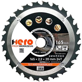 HERO Circular Saw Blade 165 x 20/16 mm 24 Teeth Carbide Saw Blade TCT Replacement Saw Blade for Woodworking Soft & Hardwood, Non-Ferrous Metals Universal Hand Saw, Mitre Saw, Table Saw, Chop Saw