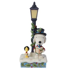 Enesco Peanuts by Jim Shore Snoopy and Woodstock Caroling by Lamp Post Lit Figurine, Resin Hand Crafted Painted Collectible Figurines Peanuts Snoopy Christmas Home Decor Statue with Light, 8.5 Inch