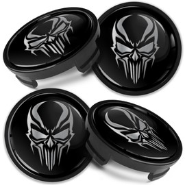 Biomar Labs Compatible with Ford 6M211003 Hub Caps, Wheel Hub Caps, Wheel Hub Caps, 54 mm, Skull Silver Black Skull CF 67