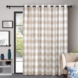 DriftAway Buffalo Plaid Check Curtains Woven Plaid Pattern Lined Blackout Thermal Insulated Window Curtain Grommet 2 Layers Sliding Door Curtains 108 Inch by 84 Inch Taupe