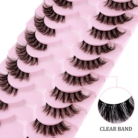 Leipple Half Lashes Natural Look Cat Eye False Eyelashes Wispy Fluffy Clear Band Faux Mink Lashes Soft Reusable 10 Pairs Pack(1002)