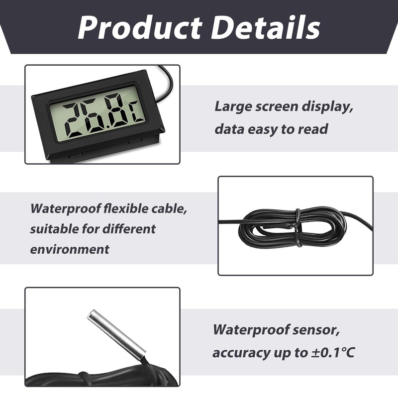 4 Pcs Digital Thermometer Temperature, Fridge Thermometer with External Probe