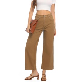 Guaile Womens High Waisted Stretchy Jeans - Wide Leg, Baggy, Loose, Trendy Jeans for Women - Khaki Dark, Short