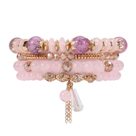 Bohemia Bracelets for Women Girls Vintage Stackable Beads Bracelets Charm Stretch Beach Jewelry, Crystal, no gemstone