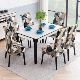 Fuloon Chair Covers for Dining Room 4 Pack, Solid Stretch Dining Chair Covers, Washable Kitchen Slip Covers, Parson Chair Covers Set of 4 (Colorful Geometry Fragment, 4 Pack)