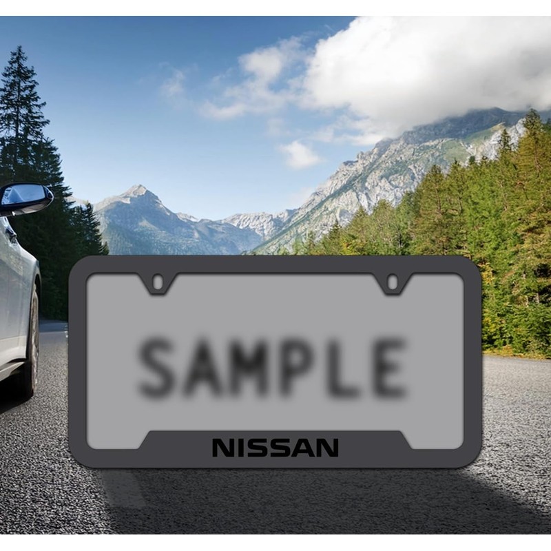 Nissan Wordmark Black on Black Metal License Plate Frame Holder