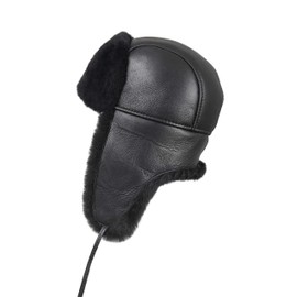 Zavelio Unisex Shearling Sheepskin Aviator Russian Bomber Hat Medium Solid Black