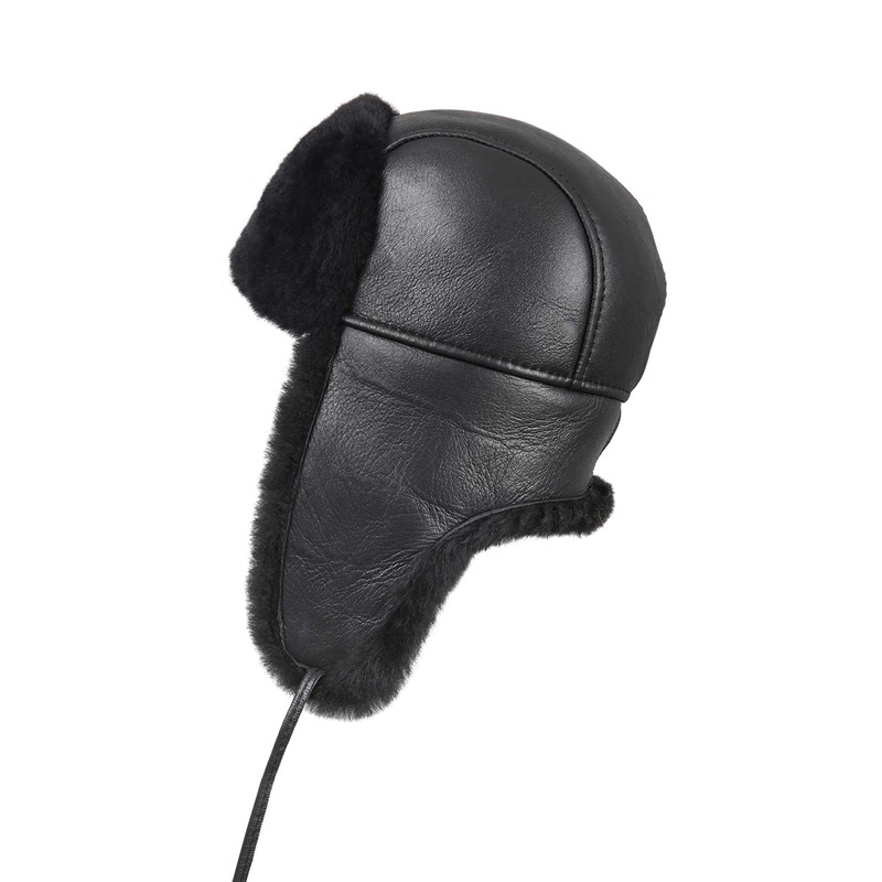 Zavelio Unisex Shearling Sheepskin Aviator Russian Bomber Hat Medium Solid