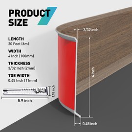 FCSOTSPS Baseboard Trim,4 Inch(W) x 20 Feet(L) Peel and Stick Flexible Baseboard Molding Trim, Self Adhesive Vinyl Baseboard Cove Base, Base Boards for Walls with Utility Knife,Brown Wood Grain