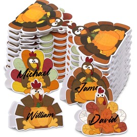 Yalikop 48 Pcs Thanksgiving Turkey Place Card with Maple Pumpkin Thanksgiving Name Cards for Table Fall Guest Folded Seat Seating Card for Fall Autumn Dining Table Party Favors Supplies