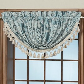 Touch of Class Romantic Regency Jacquard Scrollwork Parisian Blue Waterfall Valance 52 x 30 | Elegant Style Valances for Bedroom, Living Room, Window Treatment