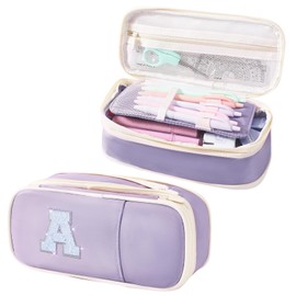 Janhavi Preppy Pencil Case,Purple Pencil Pouch for School Supplies, Large Penicl Bag for Back to School, Cute Birthday Gift for 7,8,9,10,11,12,13 Years Old Girls, Purple A