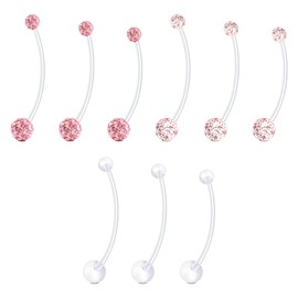 FECTAS Pregnancy Belly Button Rings 9pcs Long Bar 32&35&38mm Plastic for Pregnant Women Clear Belly Button Ring Clear Flexible Bioplast Navel Piercing Retainer Pink