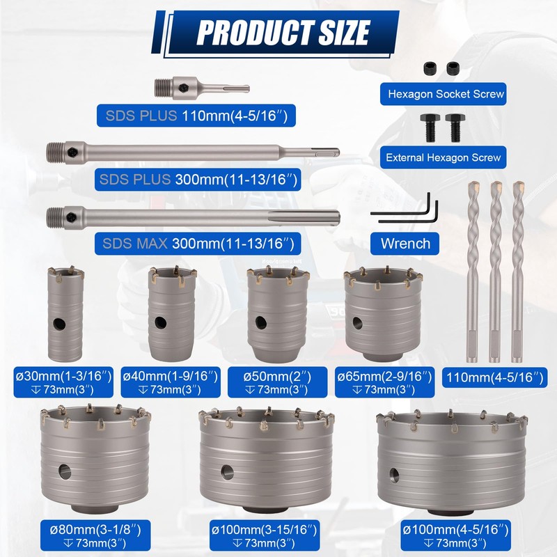 Luney 20PCS Concrete Hole Saw Kits, 30 40 50 65