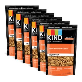 KIND Healthy Grains Granola, Peanut Butter Clusters, Healthy Snacks, Gluten Free, 100% Whole Grains, 10g Protein, 11oz, 6 Count