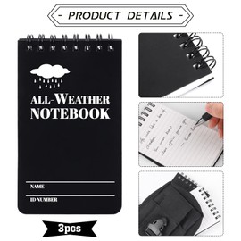 Prudiut 3 × 5" Waterproof Notepad Notebook with Weatherproof Pen and Fabric Notebook Cover, Write in the Rain Pocket Notebook Waterproof Small Notepad for Outdoor Activities Recording