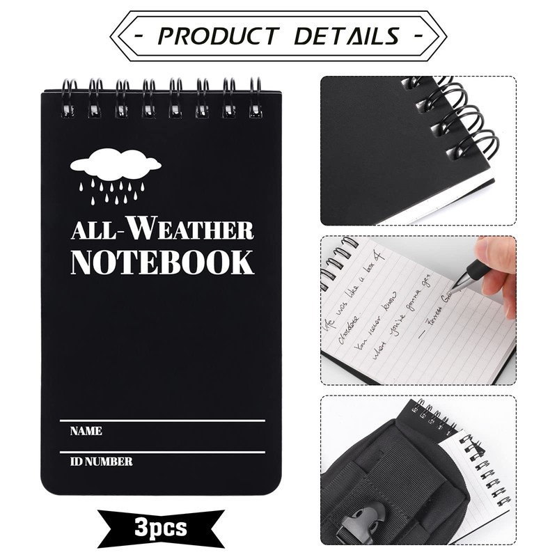 Prudiut 3 × 5" Waterproof Notepad Notebook with Weatherproof Pen