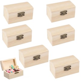 OUTALIZ Small Wooden Box, Pack of 6, Treasure Chest, Mini Wooden Treasure Chest, Rectangular Wooden Treasure Chest, DIY Small Wooden Box with Lid, Suitable for Storage and Decorating