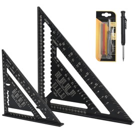 MaxEarn Set of 2 Metric Triangle Rulers 18 cm and 30 cm with Carpenter's Pencil and 6 Pencil Leads, Aluminium Alloy Multifunctional Carpenter's Square, Layout Measuring Tool for Woodworking