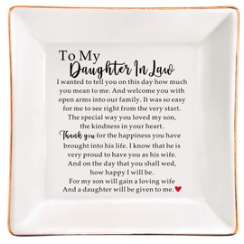 SUNBMO To My Daughter in Law Ceramic Jewelry Dish, Daughter in Law Wedding Gift, Daughter in Law Gift from Mother in Law, Birthday Mother's Day Gift for Daughter In Law from Mom