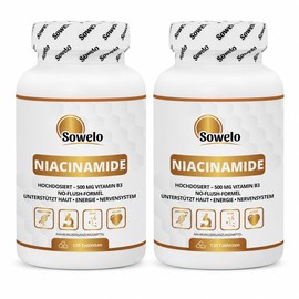 Niacinamide 500 mg - 120 Tablets - High Dose Vitamin B3 - For Skin, Energy & Nervous System - Flush-Free Formula - No Unnecessary Additives - EU Manufacture - SOWELO (Pack of 2)