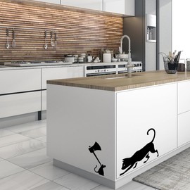 Black Cat Mouse with Axe Funny Wall Sticker Home Decoration Idea Kitchen Vinyl Art Bedroom Decal Door Decor Living Room Stickers