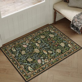 PureCozy 2x3 Entryway Floral Rug Black Washable Small Area Rug Non-Slip Stain Resistant Door Mat Low Pile Boho Accent Indoor Throw Carpet for Entrance Kitchen Bedroom Laundry