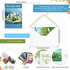 Dunzoom 50 Pack Religious Get Well Soon Cards with Scripture Assorted Bible Verse 4 x 6 Inch Inspirational Christian Floral and Landscape Photography Wishing You Well Greeting Cards with Envelopes