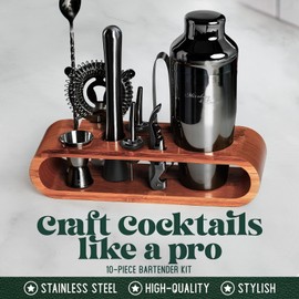 Mixology Bartender Kit: 10-Piece Bar Tool Set with Mahogany Stand | Perfect H...
