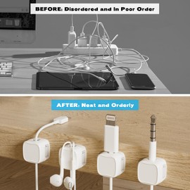 GTUDOR 6Pcs Magnetic Cable Clips, Mini Cord Organizer Holder, Hidden Charging Cable Clip Adhesive Wire Straps Management Holder Keeper for Car Home Office Kitchen (White 6PCS)