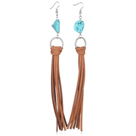Boho Earrings for Women Leather Tassel Earrings Turquoise Dangle Earrings Western Boho Earrings Jewelry Gift for Girls
