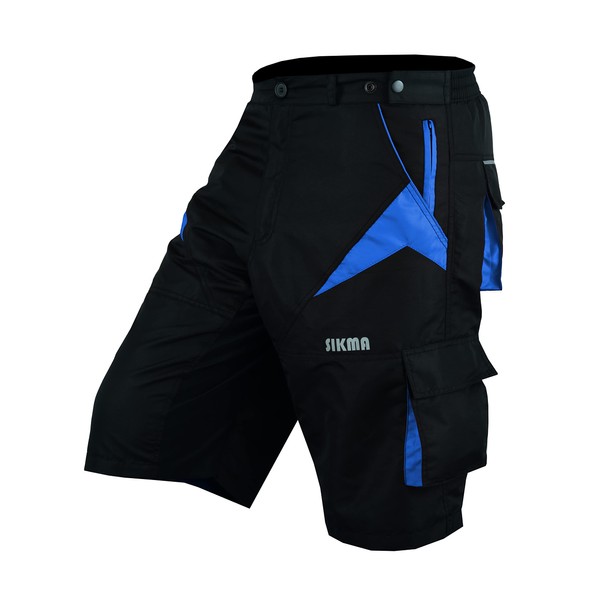 MTB Shorts Off Road Cycling Shorts Detachable Padded Liner (Black/Blue,