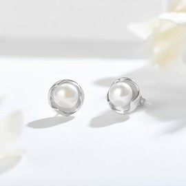 LibreLumos Pearl Stud Earrings for Women, 925 Sterling Silver Pearl Earrings, 6mm Freshwater Round Cultured Quality Pearl, Hypoallergenic Earrings, Jewelry Gifts for Women, Silver
