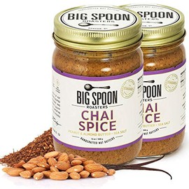 Big Spoon Roasters Chai Almond & Peanut Butter w/ Raw Honey & Sea Salt - Keto Friendly, Low Sugar Almond Butter - Crunchy Almond Butter w/ Bee-Friendly Almonds - Gourmet, Vegan Nut Butter - 26 Ounces