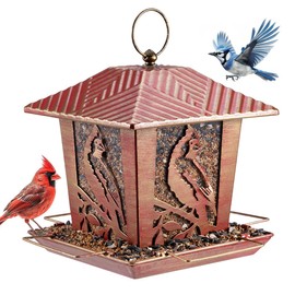 Birdream Metal Bird Feeders, Unique Vintage Design Bird Feeder for Outside Squirrel Proof, Attracting Wild Birds Cardinal Bluebird (Red Gold)