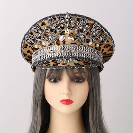 COSDREAMER Women's Burning Man Hat Festival Military Captain Party Hats (Leopard)